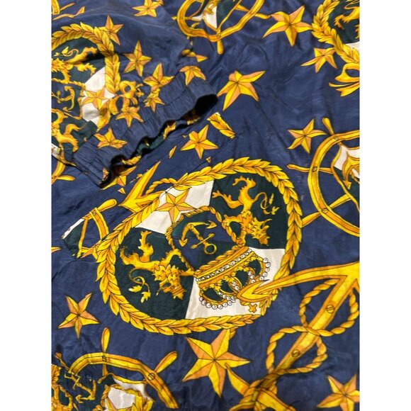 Vintage Lady Lavon 100% Silk Navy Gold Nautical Print Jacket Full Zip Size 2X - Picture 2 of 4